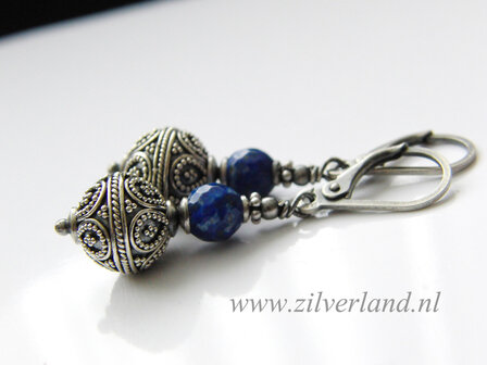 Zilveren Oorbellen met Bali Kralen en Lapis Lazuli