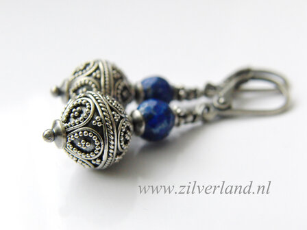 Zilveren Oorbellen met Bali Kralen en Lapis Lazuli