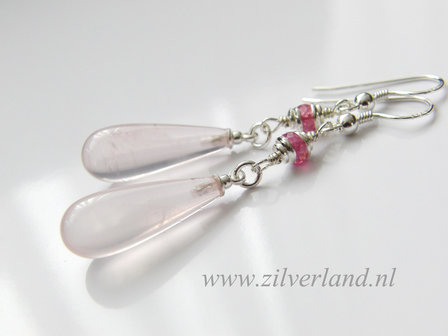 Handgemaakte Sterling Zilveren Oorbellen met Rozenkwarts