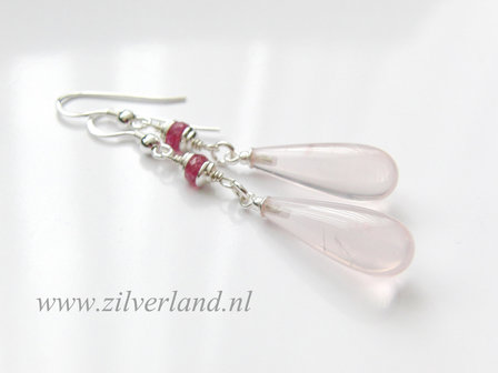 Handgemaakte Sterling Zilveren Oorbellen met Rozenkwarts