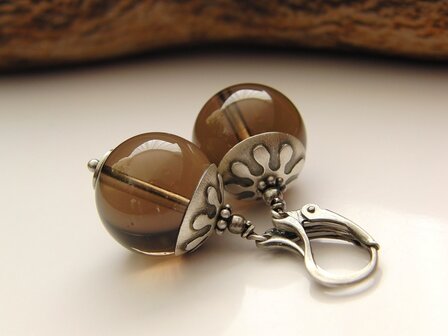 Zilveren Halfedelstenen Oorbellen met Rookkwarts