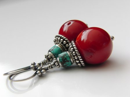 Zilveren Oorbellen met Koraal en Turkoois
