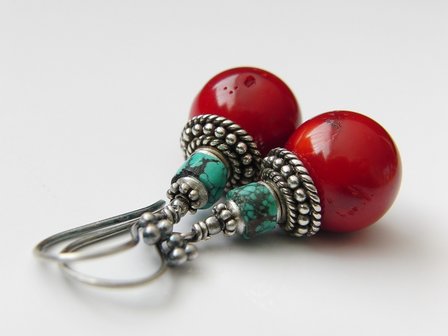 Zilveren Oorbellen met Koraal en Turkoois