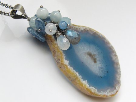 Zilveren Ketting met Agaat, Labradoriet, Maansteen en Kyaniet