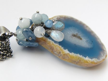 Zilveren Ketting met Agaat, Labradoriet, Maansteen en Kyaniet