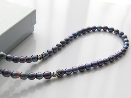 Handgemaakte Zoetwaterparel Ketting &quot;Peacock met Bali&quot;