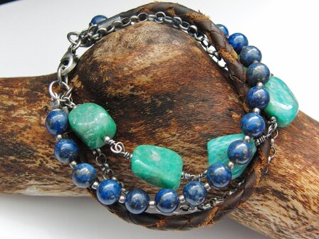 Edelstenen Armband met Russische Amazoniet en Lapis Lazuli
