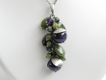 Zilveren Ketting met Amethist en Nefriet Edelstenen