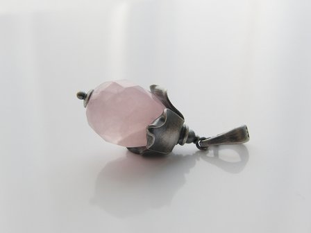 Handgemaakte Sieraden Set- Zilveren Oorbellen en Hanger met Rozenkwarts