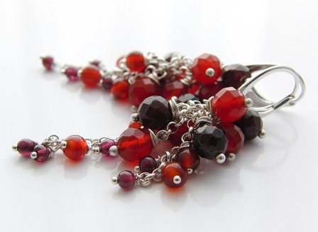 Zilveren Edelstenen Oorbellen met Granaat en Carneool