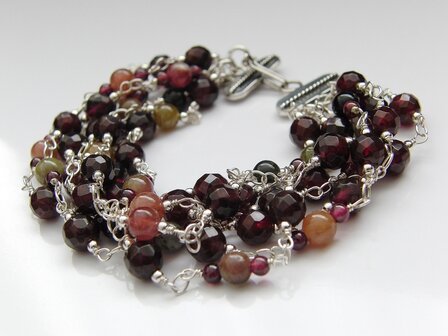 Handgemaakte Zilveren Armband met Granaat en Toermalijn &quot;Seven Chains&quot;