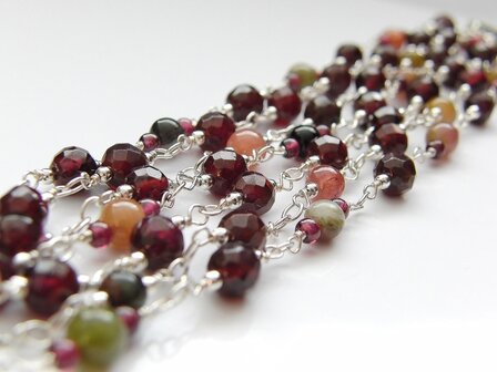 Handgemaakte Zilveren Armband met Granaat en Toermalijn &quot;Seven Chains&quot;