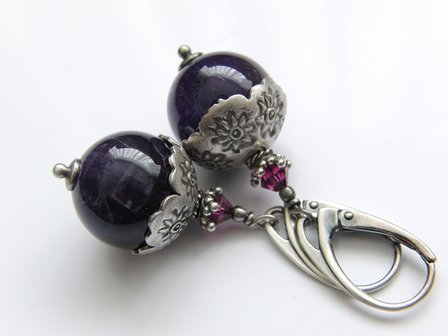 Edelstenen Oorbellen met Amethist &quot;Thaise Bloem&quot;