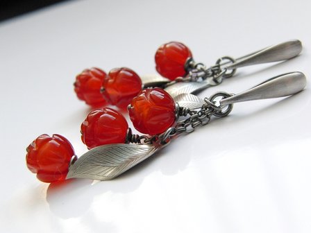 Zilveren Oorbellen met Carneool Edelstenen &quot;Roosjes&quot;