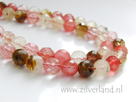 10mm Fire Cherry Kwarts Kralen- Facet