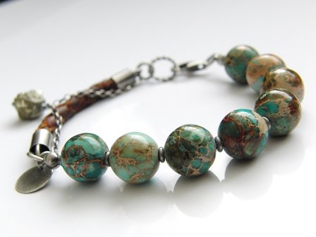 Edelstenen Armband met Sea Sediment Jaspis en Leer