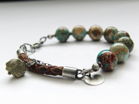 Edelstenen Armband met Sea Sediment Jaspis en Leer