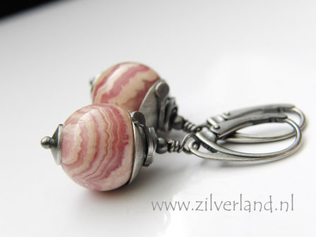 Handgemaakte Zilveren Oorbellen met Rhodochrosiet