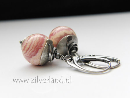 Handgemaakte Zilveren Oorbellen met Rhodochrosiet