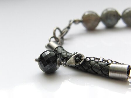 Zilveren Edelstenen Armband met Labradoriet en Leer