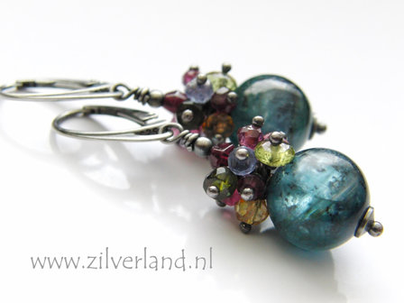 Zilveren Edelstenen Oorbellen met Kyaniet