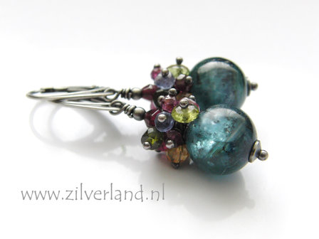 Zilveren Edelstenen Oorbellen met Kyaniet