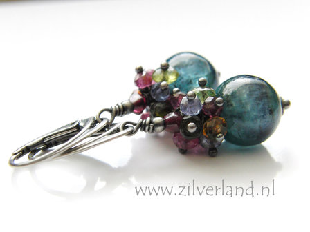 Zilveren Edelstenen Oorbellen met Kyaniet