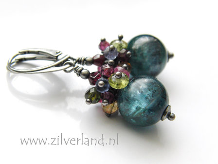 Zilveren Edelstenen Oorbellen met Kyaniet