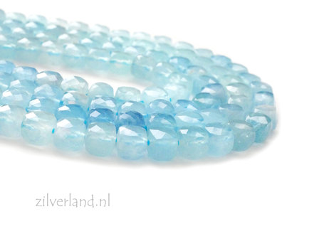 6mm Aquamarijn Kubus Edelsteen Kralen- Facet, A Kwaliteit