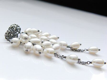 Sterling Zilveren Bali Oorstekers met Zoetwaterparels