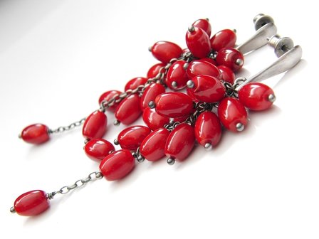 Zilveren Oorstekers met Koraal 