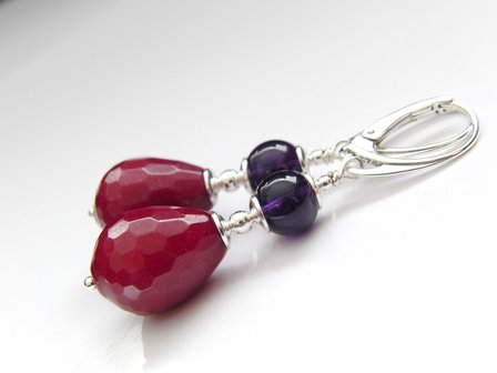 Zilveren Oorbellen met Jade en Amethist