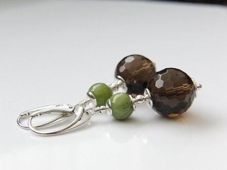 Edelstenen Oorbellen met Rookkwarts en Nefriet