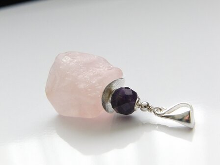 Edelstenen Hanger met Rozenkwarts en Amethist