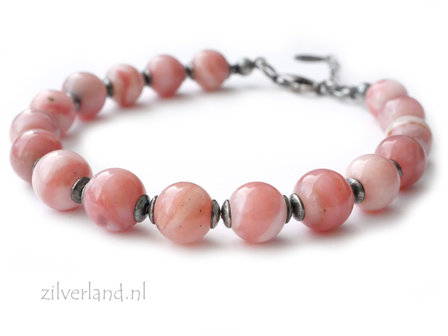 Handgemaakte Edelstenen Armband met Roze Opaal- Geoxideerd
