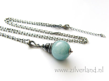 Hangemaakte Ketting met Aquamarijn en Saffier