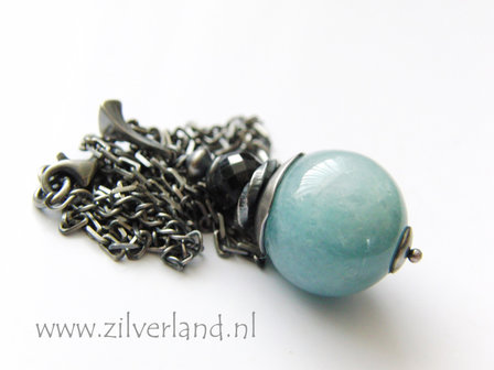 Hangemaakte Ketting met Aquamarijn en Saffier