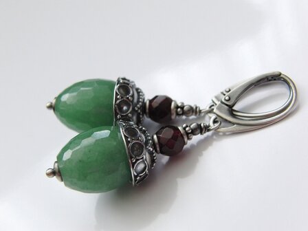 Zilveren Edelstenen Oorbellen met Aventurijn en Granaat