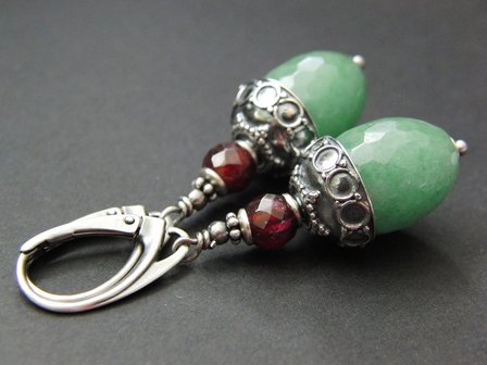 Zilveren Edelstenen Oorbellen met Aventurijn en Granaat