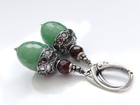 Zilveren Edelstenen Oorbellen met Aventurijn en Granaat