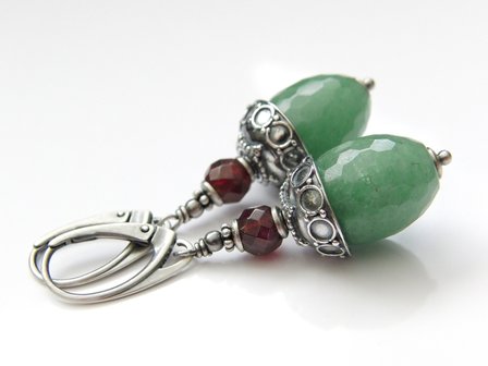 Zilveren Edelstenen Oorbellen met Aventurijn en Granaat