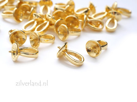 1 Stuk 6mm Sterling Zilveren Kraalhanger, Parelschotel met Pin- Verguld