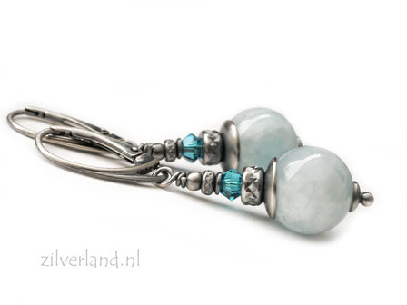 Handgemaakte Oorbellen met Aquamarijn en Swarovski Kristallen