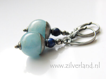 Handgemaakte Zilveren Oorbellen met Aquamarijn en Lapis Lazuli