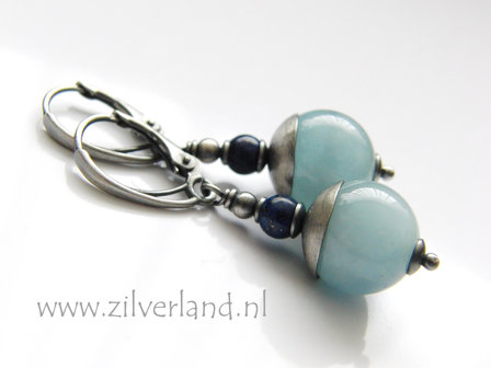 Handgemaakte Zilveren Oorbellen met Aquamarijn en Lapis Lazuli