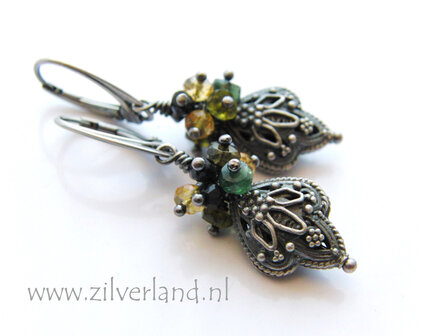 Zilveren Oorbellen met Bali Kralen en Toermalijn