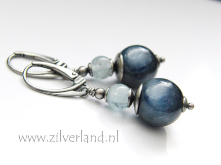 Handgemaakte Zilveren Oorbellen met Kyaniet en Aquamarijn