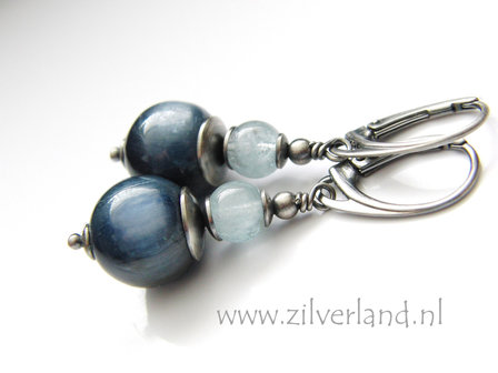 Handgemaakte Zilveren Oorbellen met Kyaniet en Aquamarijn
