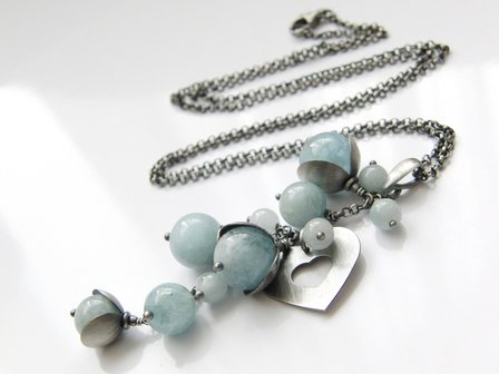 Sterling Zilveren Ketting &quot;Hart in Aquamarijn&quot;