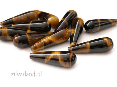 30mm x 10mm Tijgeroog Druppel- Half Doorboord